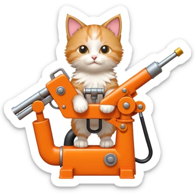 Can you make me a kitten riding a pump jack shooting two guns in their air? sticker