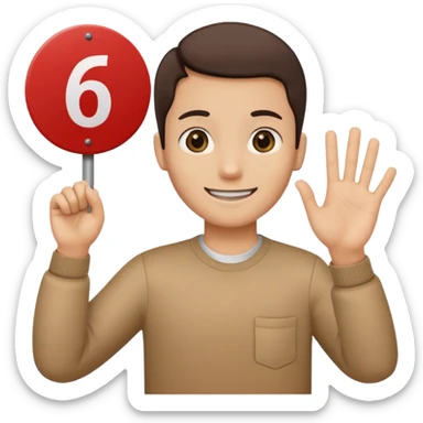 Un bonhomme tenant une pancarte avec le numéro 6 dans la main gauche et une pancarte avec le numéro 7 dans la main droite  sticker