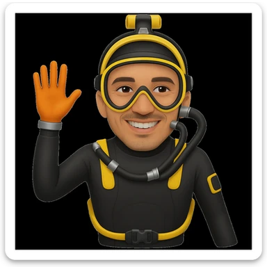 Replace the diver's face with the face of the person in the provided photo, keeping the emoji style look, preserving the diving suit, mask, and snorkel, and removing the background. The style should resemble emoji style as closely as possible. sticker
