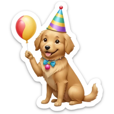 A dog wearing a party hat, wagging its tail while holding a tiny balloon.

















 sticker