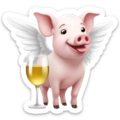 pig with white wings drinking wine sticker