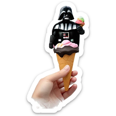 darth vader con alas de pájaro y un helado en una mano en una playa sticker