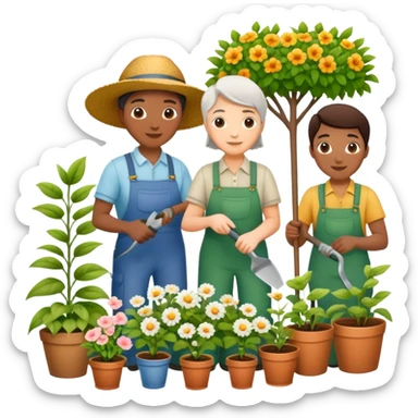 group of gardeners of different races and age  sticker