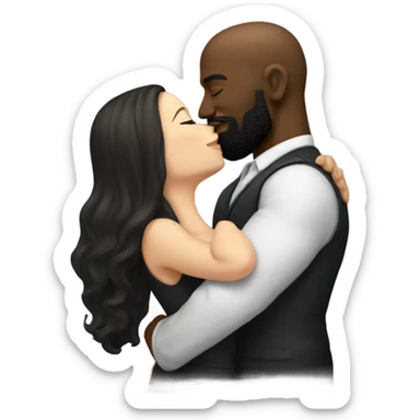 White brunette kissing muscular black bald man with beard sticker