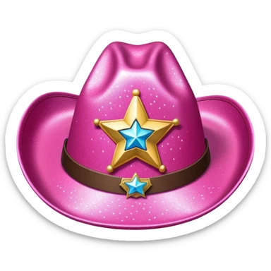 pink glittery cowgirl hat whit sherif star sticker