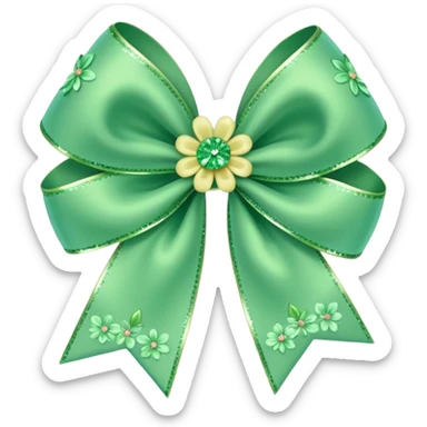 green flower bow with glitter sticker