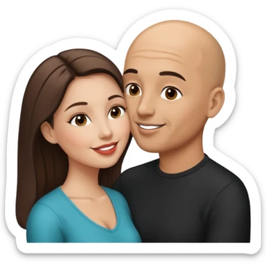 Bald Hispanic man kissing white brunette woman sticker