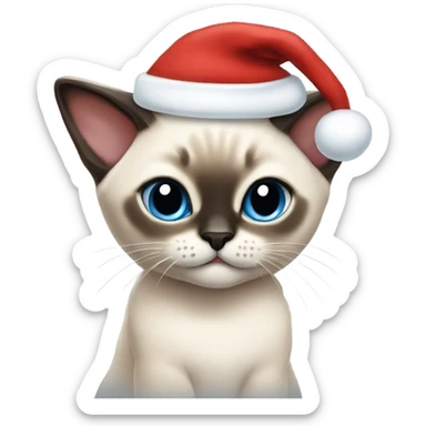 Siamese kitten wearing a Santa hat sticker