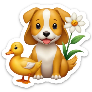 Dog and duck and flower sticker