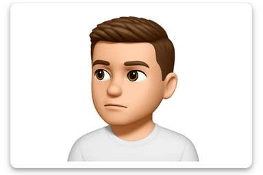 Based on these photos, make an emoji with facial features preserved, a man in a white T-shirt, looking into the distance sticker