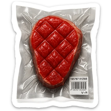 meat steak with diamond texture, shiny and inflated, vacuum-sealed style sticker