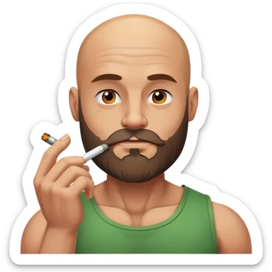 Muscular bald guy with a beard smoking weed sticker