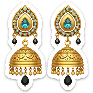 A small beautiful jhumka pair in golden color with very few stones sticker