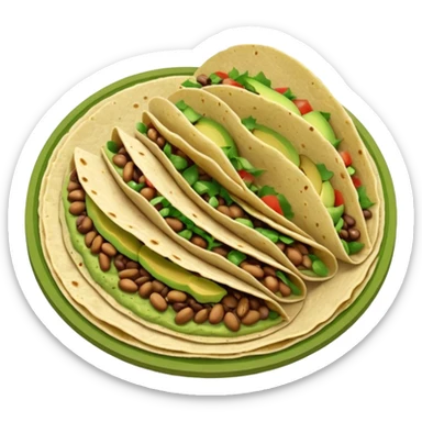 Mexican tacos filled with nopales, beans, and avocado, in soft corn tortillas sticker