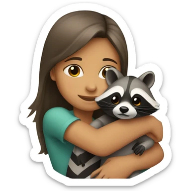 Girl hugging a raccoon sticker