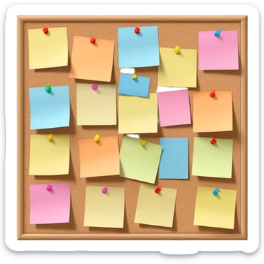 a cork board with some notes pinned to it as well as some different colored post it notes. Minimalistic emoji sticker