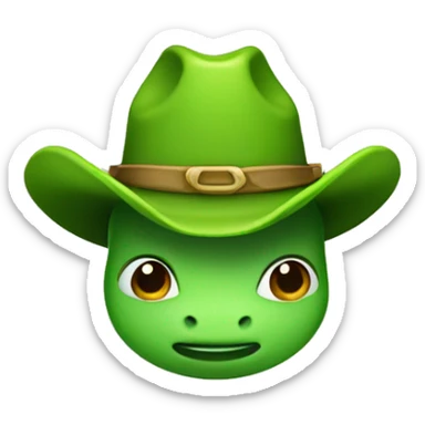 Green baby dinasour wearing a cowboy hat sticker