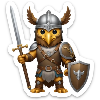 eagle with viking helmet and sword behind sticker