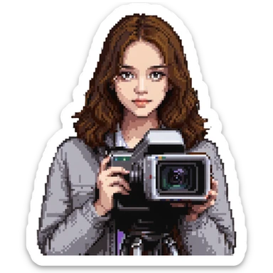 hiking woman with brown hair holding a video camera sticker
