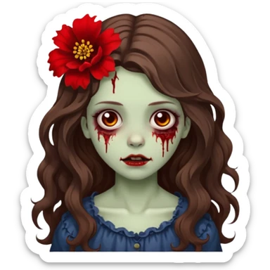 uma garota zumbi, de cabelos castanhos,ondulados e longos, com uma flor no cabelo sticker