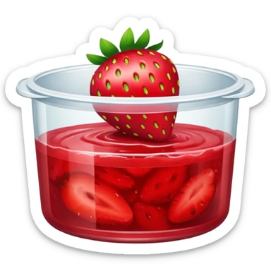 Clear container filled with strawberry puree sticker