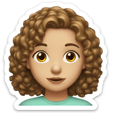 Girl with medium long curly brown hair and hazel eyes sticker