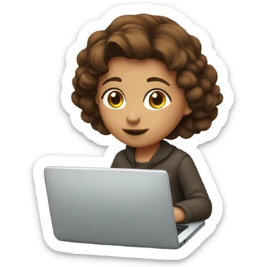 girl with brown hair sitting at a laptop sticker