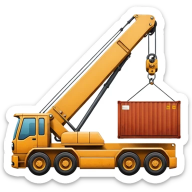 Container being lifted by a large machine, import. sticker