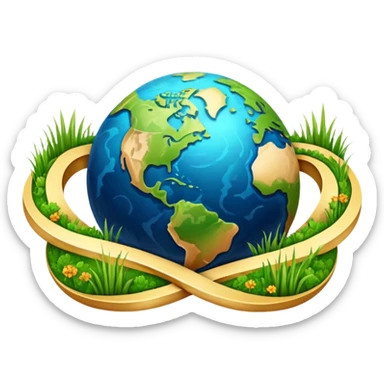 infinity 8 symbol stylised to symbolise earth, with desert, grass, cities, oceans sticker