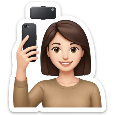 Brunette woman smiling while taking a selfie sticker