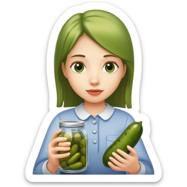 Girl holding a pickle jar sticker