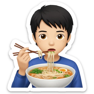 can you generate me a avatar of a male eating a bowl of pho? make it more anime. Make the person slurping on the noodles sticker