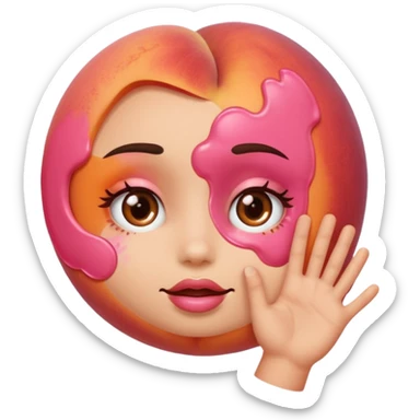 Peach with hand print on face sticker