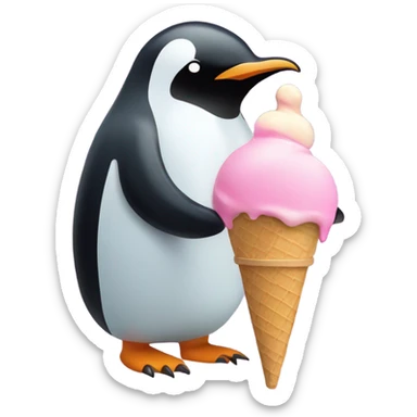 Pinguin eats icecream sticker