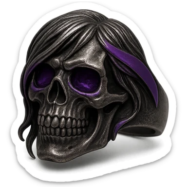emo style black and purple skull ring sticker