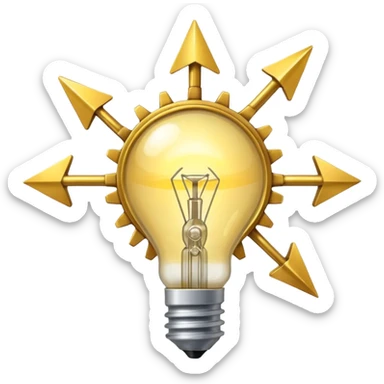 a gear with golden raising arrow behind it on the right side, and then a small golden beaming light bulb on the left side sticker