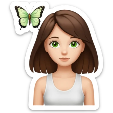 girls with long brown hair, green eyes, a white tank top, and a butterfly haircutbrunette girl with green eyes sticker