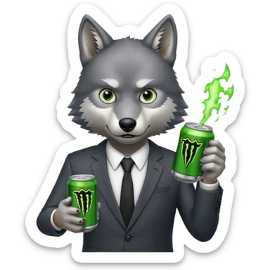wolf in business suit, holding a monster energy can  sticker