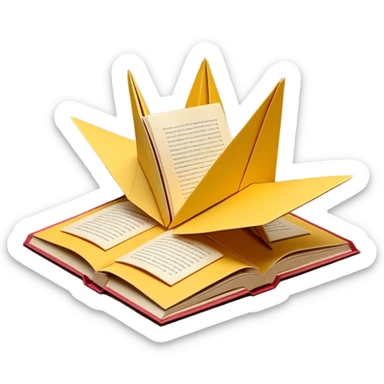 3D render of Pop-Up Book entirely of folded origami paper, sharp creases, cardboard texture, matte finish, visible paper grain, craft aesthetic,emoji style, isolated on white background --v 6.0 sticker