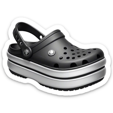 Black platform crocs with silver jibbits sticker