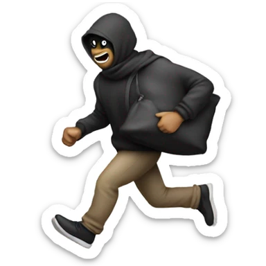 Thief with money bag over shoulders running looking back sticker