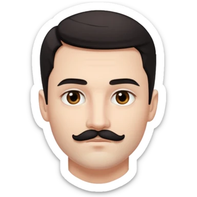 Very pretty handsome bratz man, with black black black eyes,  short dark hair, short black mustache , pale skin, defined jawline sticker