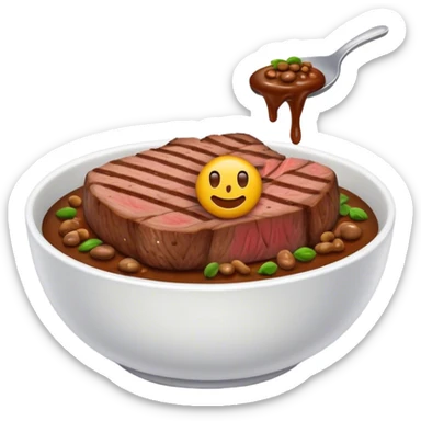 Create an emoji that is a bowl of steak and poop sticker
