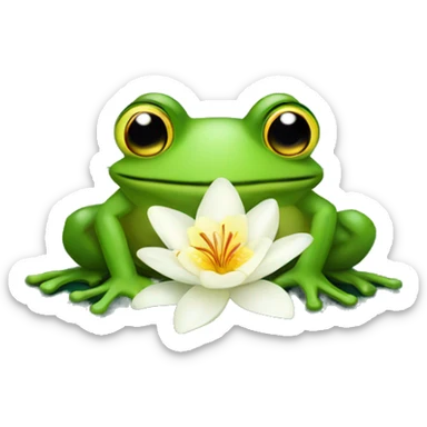 Frog on lily pad with flower sticker