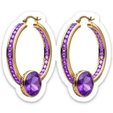 3D Rending purple gemstone hoop earrings 
 sticker