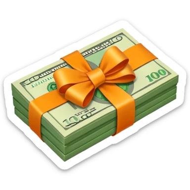 Money wrapped with orange ribbon sticker