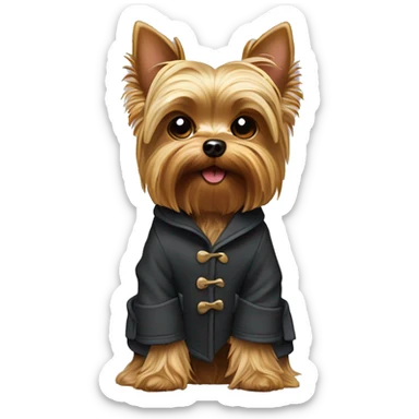 Small Yorkie dog with coat.  sticker