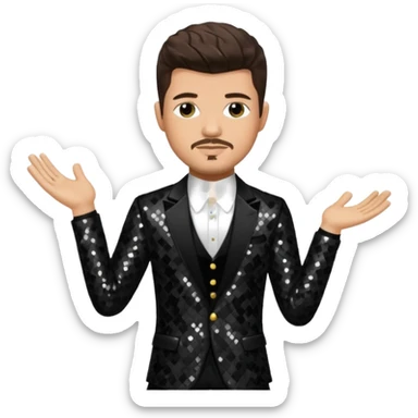 Robin Thicke with dark brown hair, black sequin outfit, light skin sticker