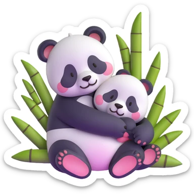 adorable sleeping baby panda hugging bamboo sticker