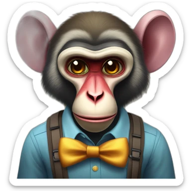 Funny Mandrill with a human look wears a shirt and Suspenders in the shirt neck a butterfly like a clown sticker